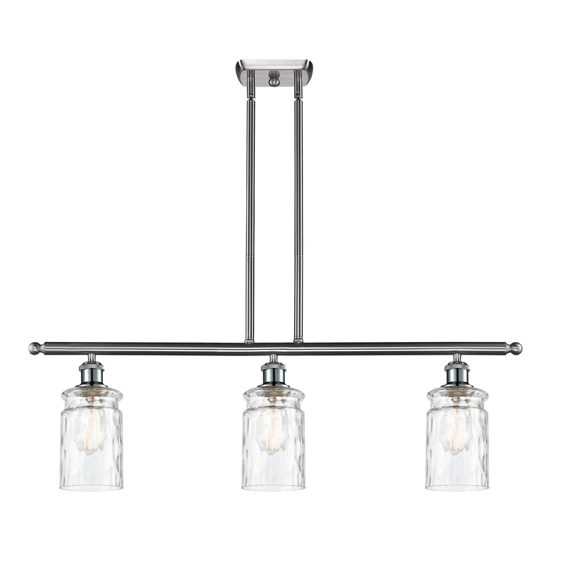 Candor Island Light shown in the Brushed Satin Nickel finish with a Clear Waterglass shade