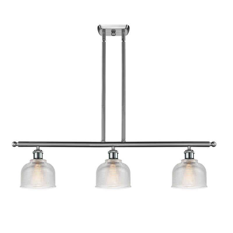 Dayton Island Light shown in the Brushed Satin Nickel finish with a Clear shade