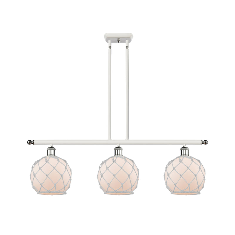 Farmhouse Rope Island Light shown in the White and Polished Chrome finish with a White Glass with White Rope shade