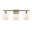 Belfast Bath Vanity Light shown in the Antique Brass finish with a Matte White shade