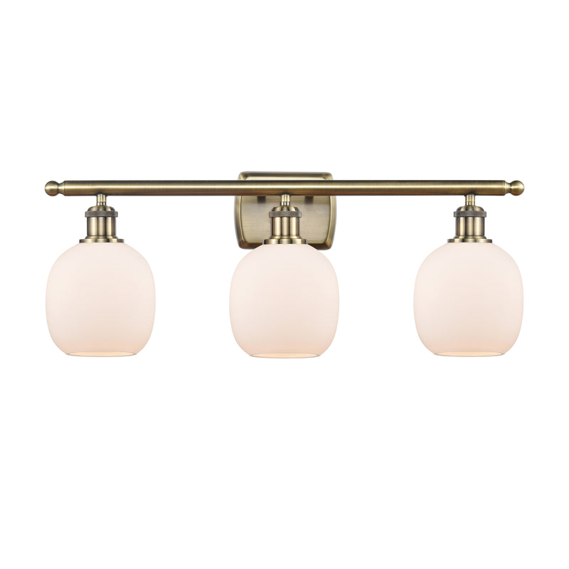 Belfast Bath Vanity Light shown in the Antique Brass finish with a Matte White shade