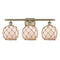 Farmhouse Rope Bath Vanity Light shown in the Antique Brass finish with a White Glass with Brown Rope shade