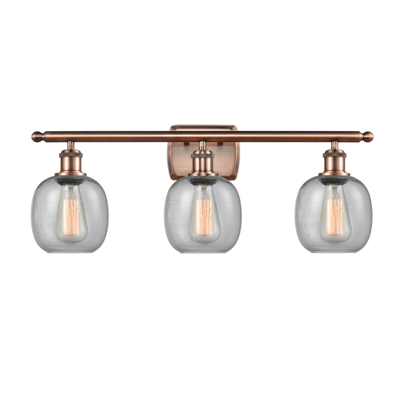 Belfast Bath Vanity Light shown in the Antique Copper finish with a Seedy shade