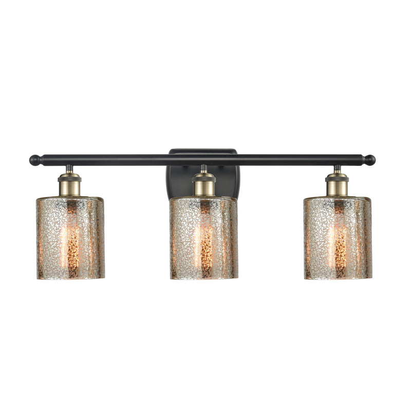 Cobbleskill Bath Vanity Light shown in the Black Antique Brass finish with a Mercury shade