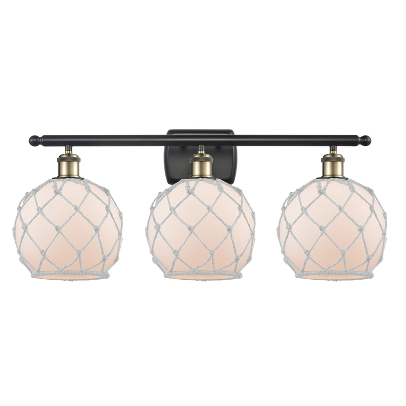 Farmhouse Rope Bath Vanity Light shown in the Black Antique Brass finish with a White Glass with White Rope shade