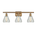 Conesus Bath Vanity Light shown in the Brushed Brass finish with a Clear Crackle shade