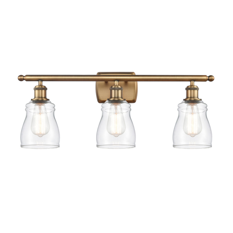 Ellery Bath Vanity Light shown in the Brushed Brass finish with a Clear shade