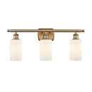 Clymer Bath Vanity Light shown in the Brushed Brass finish with a Matte White shade