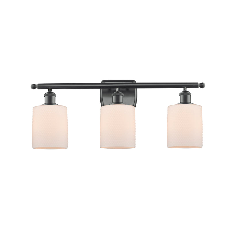 Cobbleskill Bath Vanity Light shown in the Matte Black finish with a Matte White shade