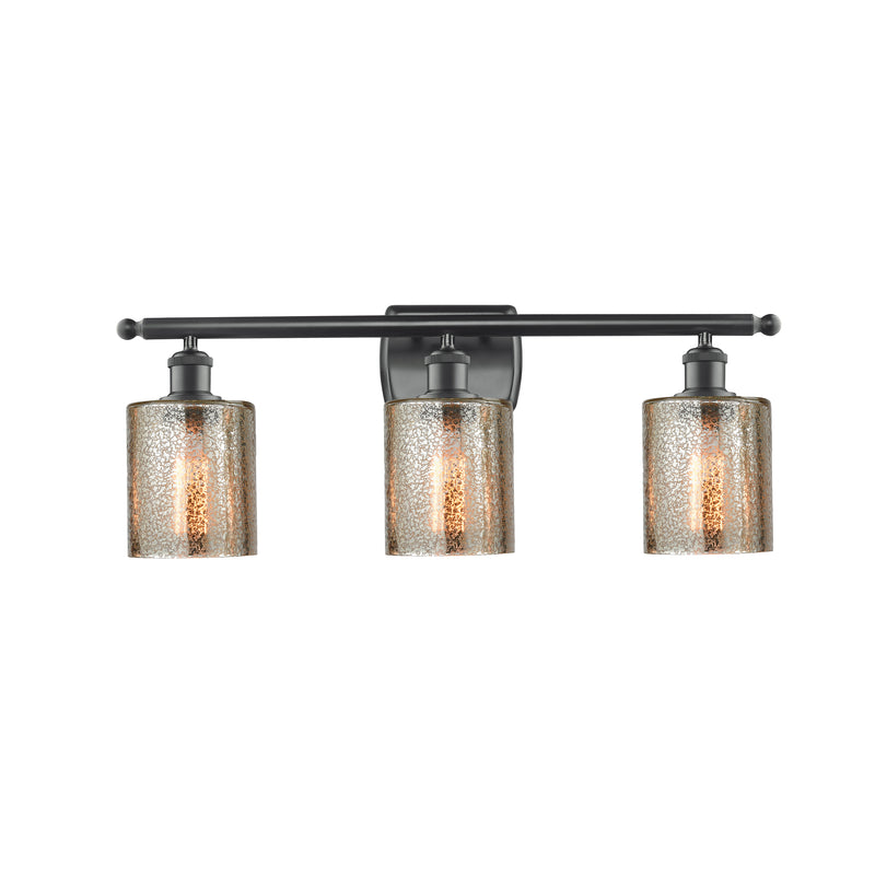 Cobbleskill Bath Vanity Light shown in the Matte Black finish with a Mercury shade