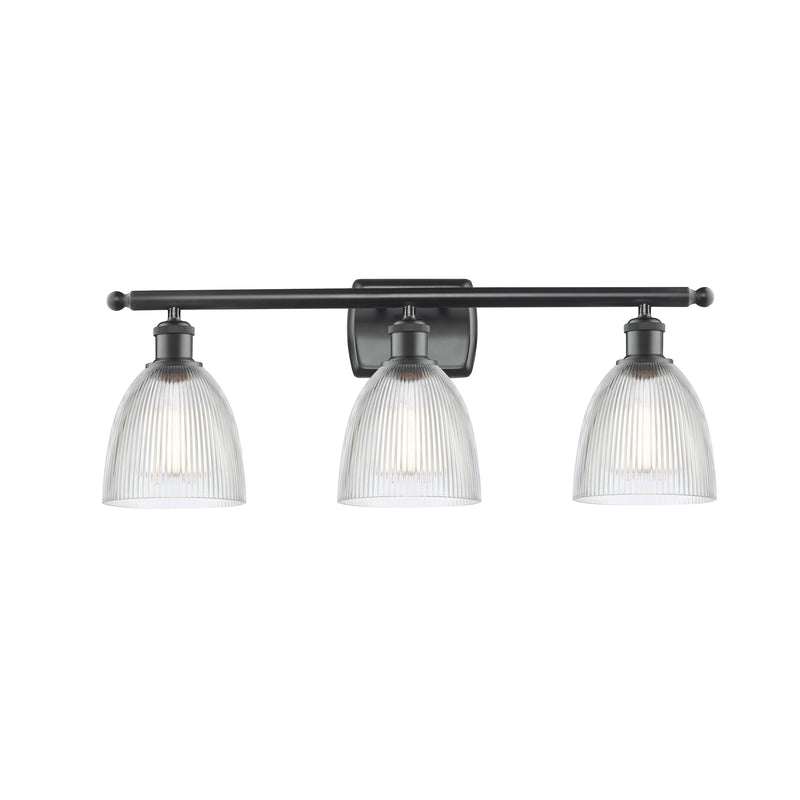 Castile Bath Vanity Light shown in the Matte Black finish with a Clear shade