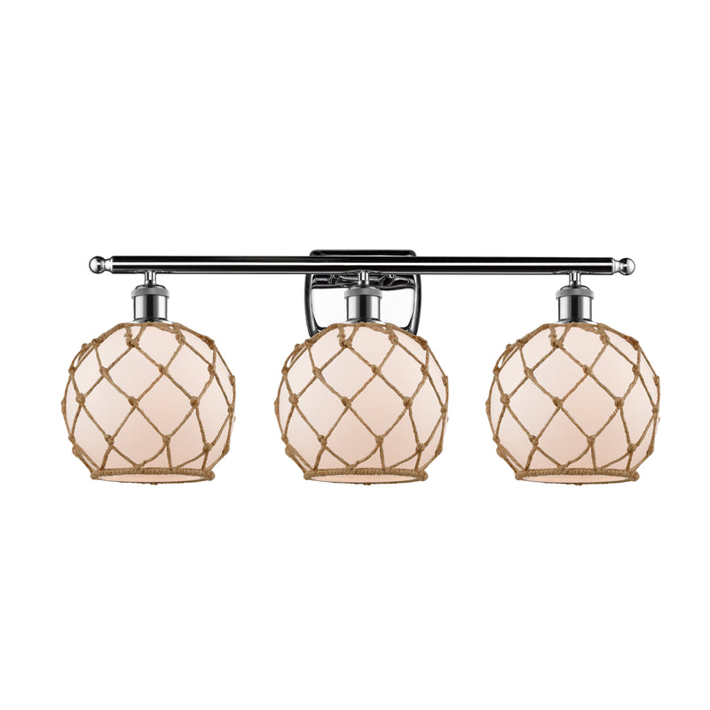 Farmhouse Rope Bath Vanity Light shown in the Polished Chrome finish with a White Glass with Brown Rope shade