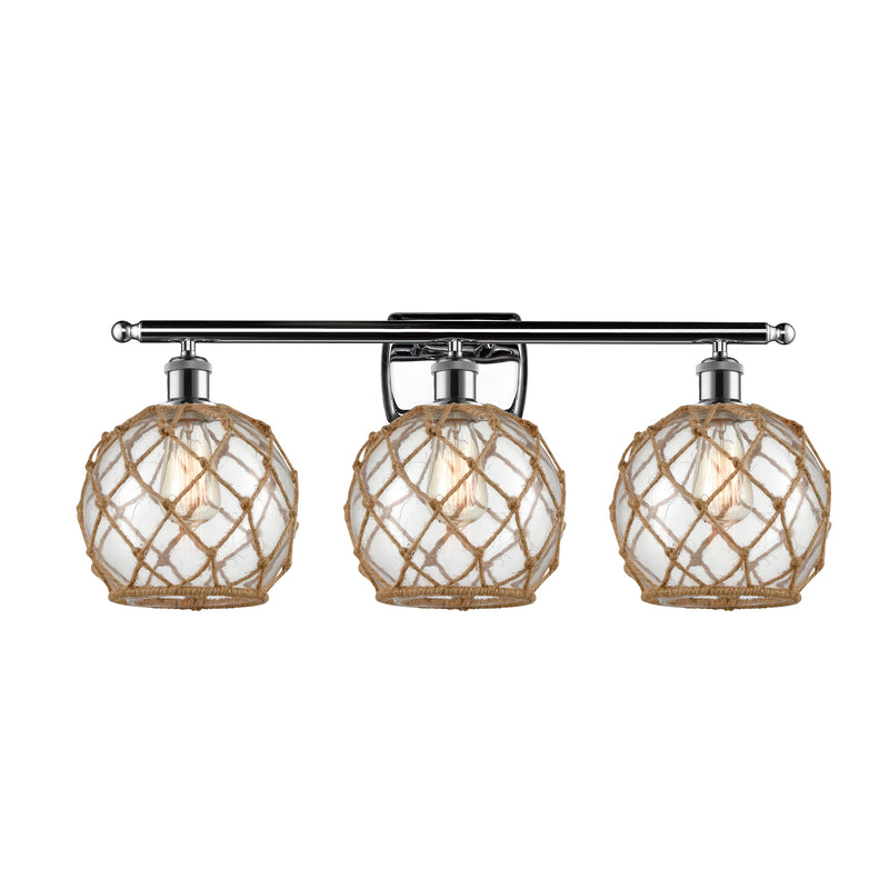 Farmhouse Rope Bath Vanity Light shown in the Polished Chrome finish with a Clear Glass with Brown Rope shade