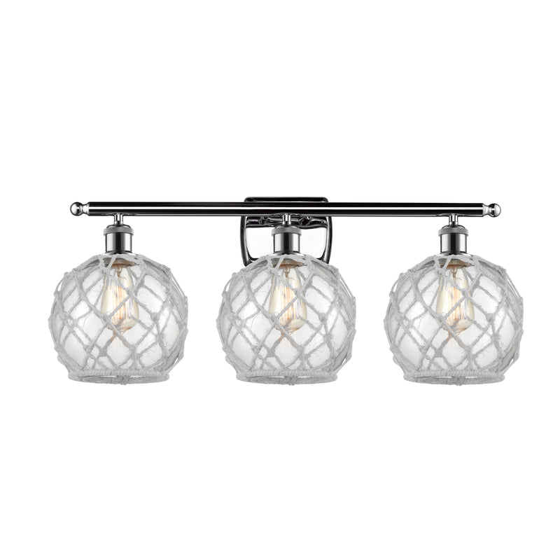 Farmhouse Rope Bath Vanity Light shown in the Polished Chrome finish with a Clear Glass with White Rope shade