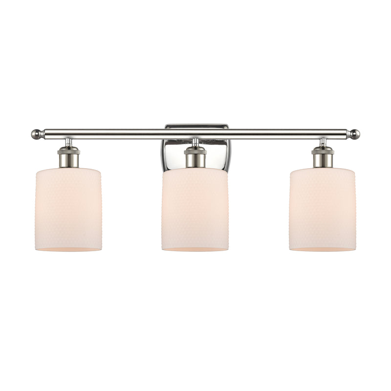 Cobbleskill Bath Vanity Light shown in the Polished Nickel finish with a Matte White shade