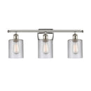 Cobbleskill Bath Vanity Light shown in the Polished Nickel finish with a Clear shade