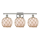 Farmhouse Rope Bath Vanity Light shown in the Polished Nickel finish with a White Glass with Brown Rope shade