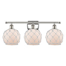 Farmhouse Rope Bath Vanity Light shown in the Polished Nickel finish with a White Glass with White Rope shade