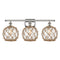 Farmhouse Rope Bath Vanity Light shown in the Polished Nickel finish with a Clear Glass with Brown Rope shade