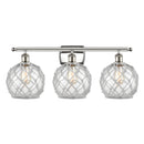 Farmhouse Rope Bath Vanity Light shown in the Polished Nickel finish with a Clear Glass with White Rope shade