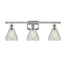 Conesus Bath Vanity Light shown in the Polished Nickel finish with a Clear Crackle shade