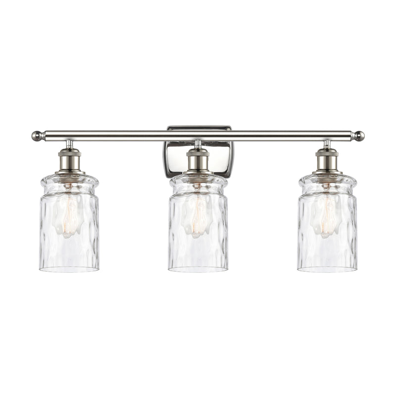 Candor Bath Vanity Light shown in the Polished Nickel finish with a Clear Waterglass shade