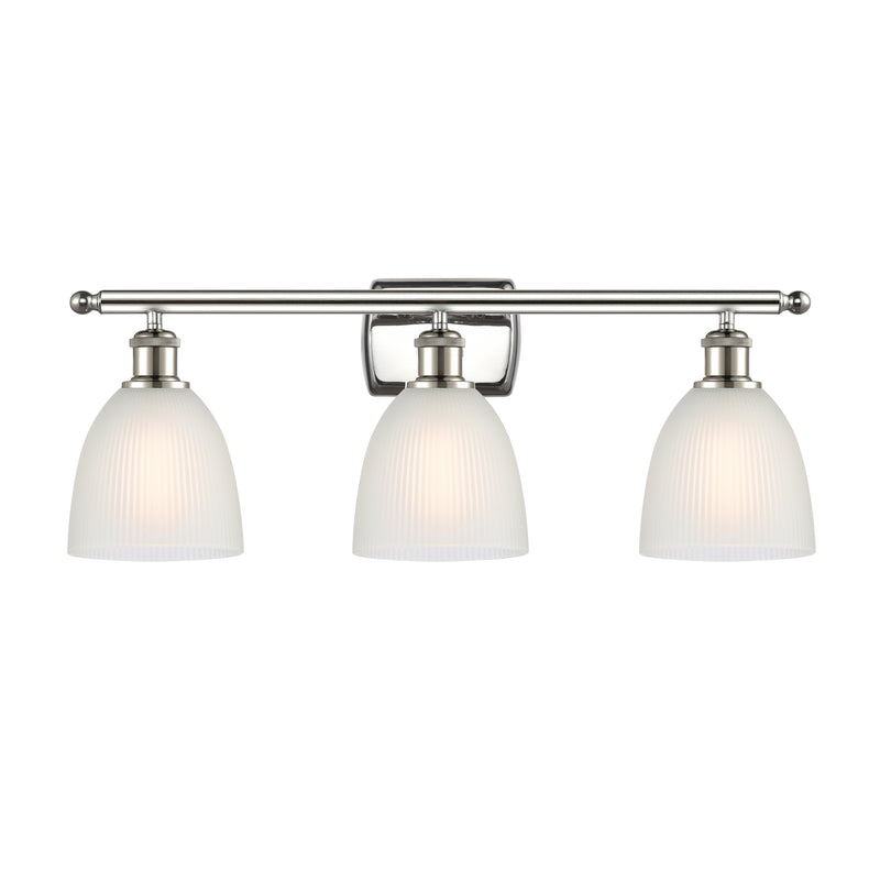 Castile Bath Vanity Light shown in the Polished Nickel finish with a White shade