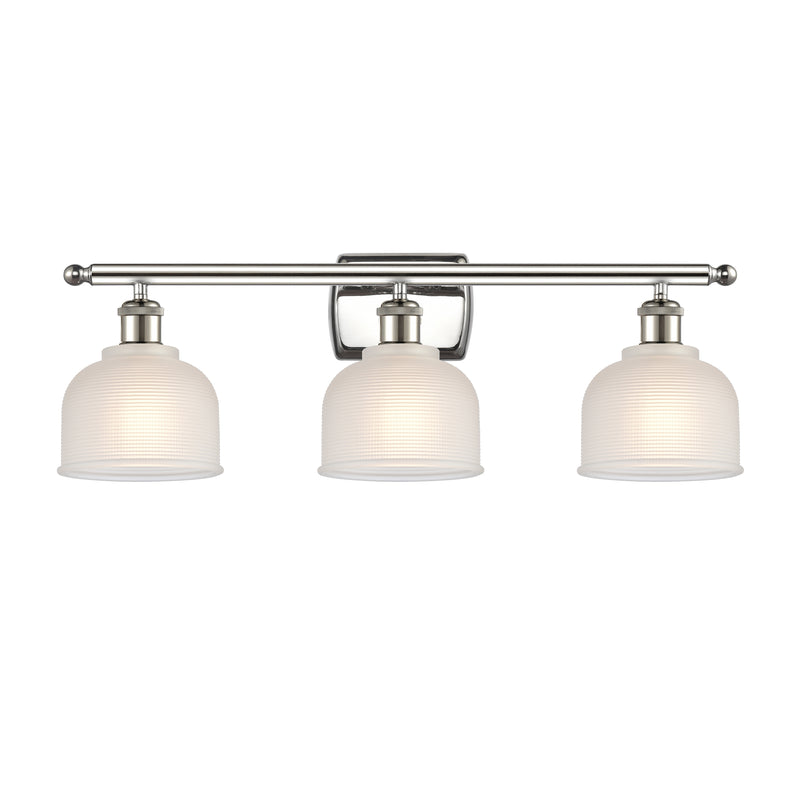 Dayton Bath Vanity Light shown in the Polished Nickel finish with a White shade