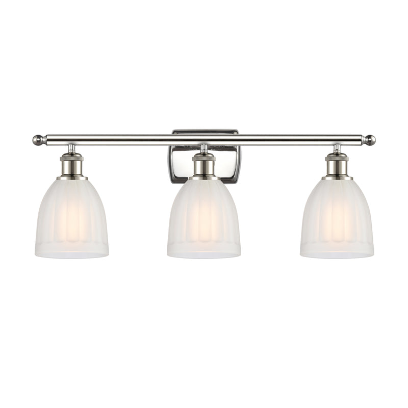 Brookfield Bath Vanity Light shown in the Polished Nickel finish with a White shade