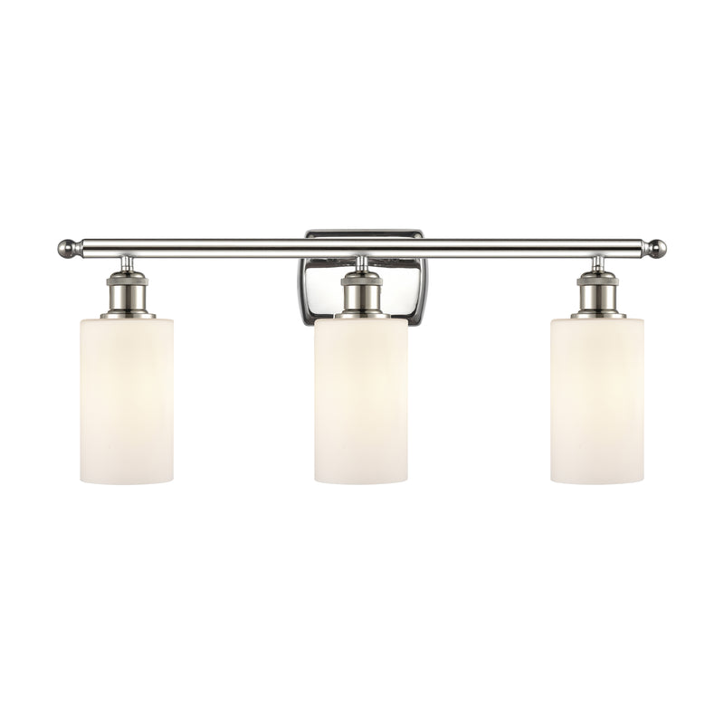 Clymer Bath Vanity Light shown in the Polished Nickel finish with a Matte White shade