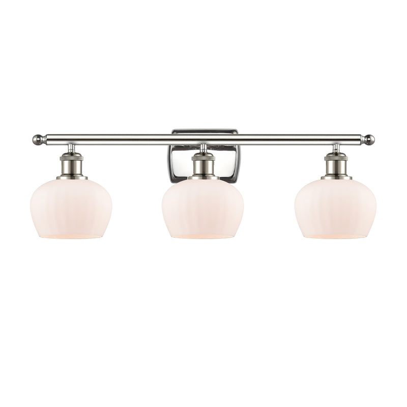 Fenton Bath Vanity Light shown in the Polished Nickel finish with a Matte White shade