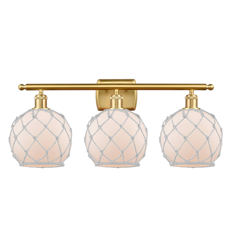 Farmhouse Rope Bath Vanity Light shown in the Satin Gold finish with a White Glass with White Rope shade