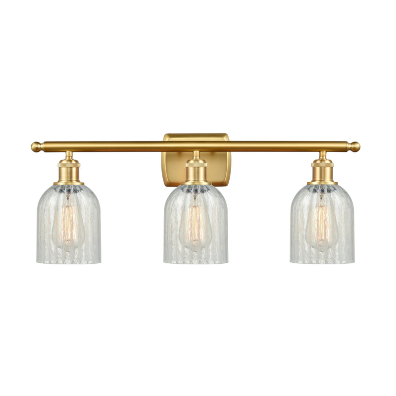 Caledonia Bath Vanity Light shown in the Satin Gold finish with a Mouchette shade