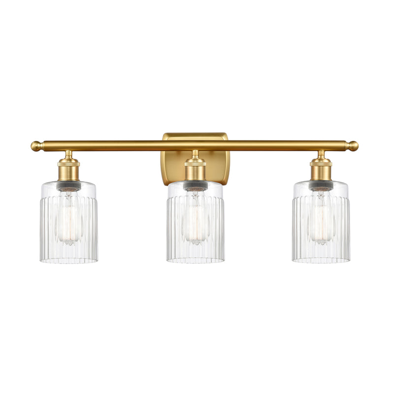 Hadley Bath Vanity Light shown in the Satin Gold finish with a Clear shade