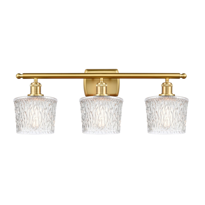 Niagra Bath Vanity Light shown in the Satin Gold finish with a Clear shade