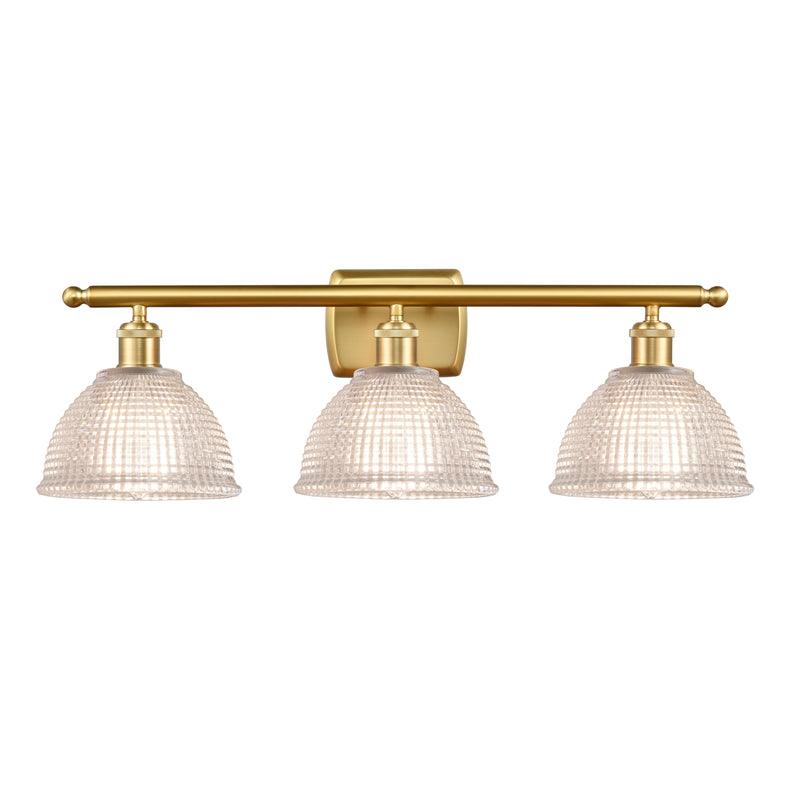 Arietta Bath Vanity Light shown in the Satin Gold finish with a Clear shade