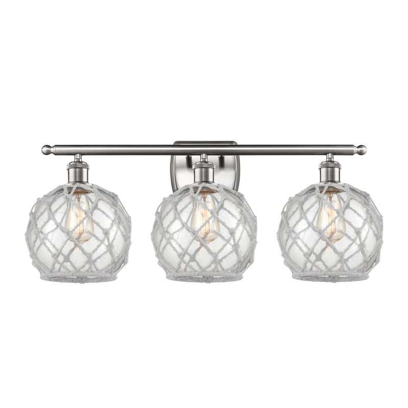 Farmhouse Rope Bath Vanity Light shown in the Brushed Satin Nickel finish with a Clear Glass with White Rope shade