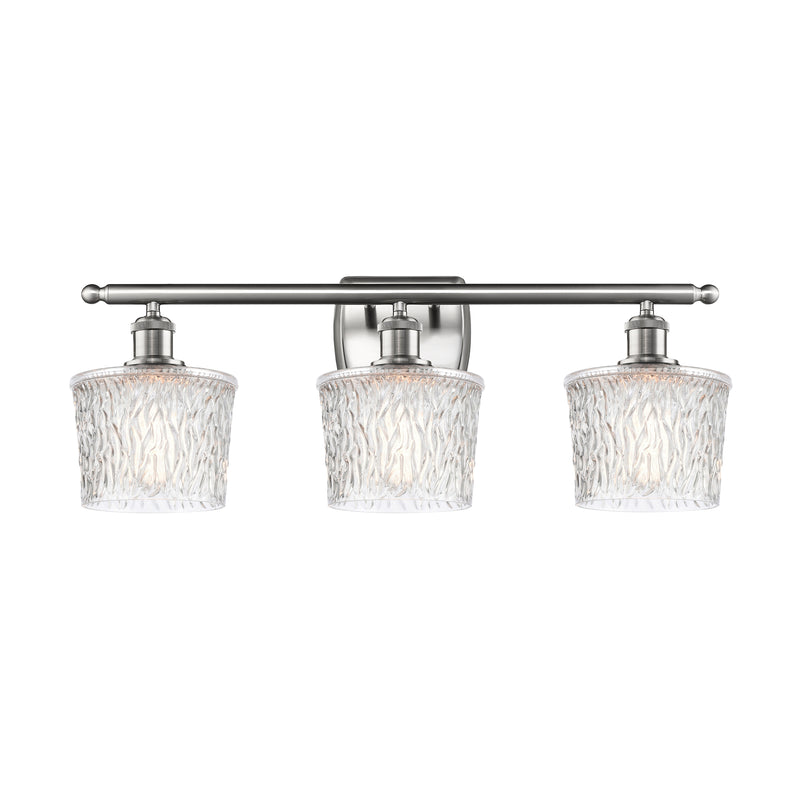 Niagra Bath Vanity Light shown in the Brushed Satin Nickel finish with a Clear shade