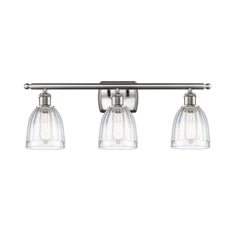 Brookfield Bath Vanity Light shown in the Brushed Satin Nickel finish with a Clear shade