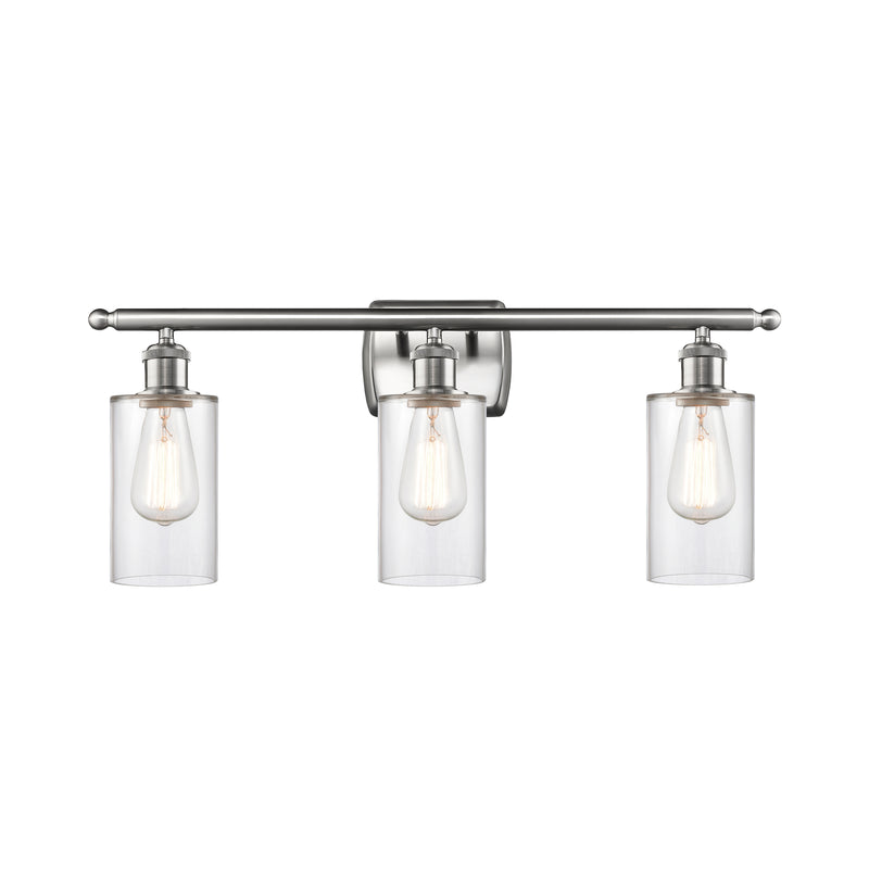 Clymer Bath Vanity Light shown in the Brushed Satin Nickel finish with a Clear shade