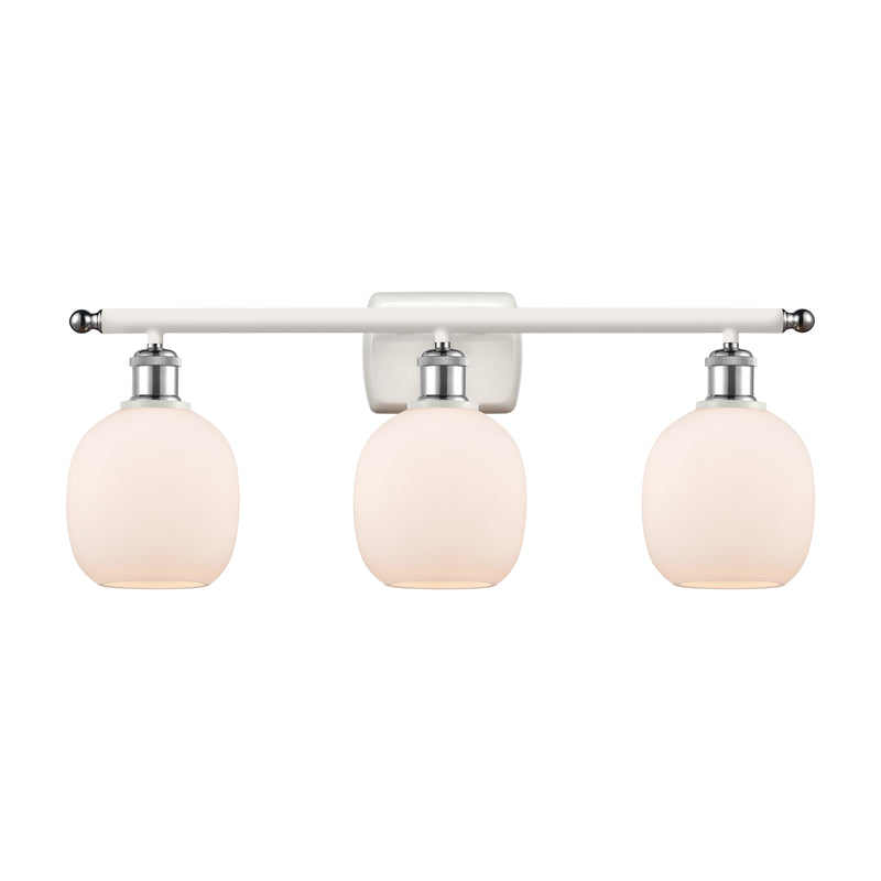 Belfast Bath Vanity Light shown in the White and Polished Chrome finish with a Matte White shade