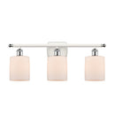 Cobbleskill Bath Vanity Light shown in the White and Polished Chrome finish with a Matte White shade