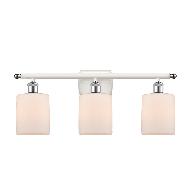 Cobbleskill Bath Vanity Light shown in the White and Polished Chrome finish with a Matte White shade