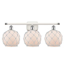 Farmhouse Rope Bath Vanity Light shown in the White and Polished Chrome finish with a White Glass with White Rope shade