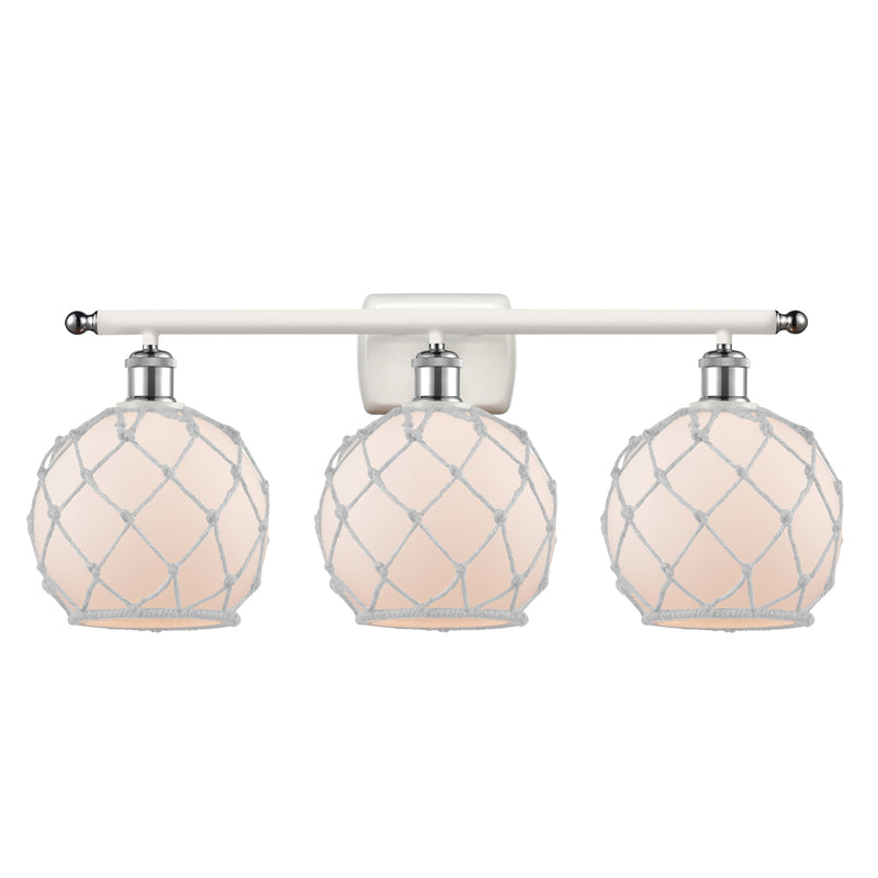 Farmhouse Rope Bath Vanity Light shown in the White and Polished Chrome finish with a White Glass with White Rope shade