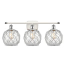 Farmhouse Rope Bath Vanity Light shown in the White and Polished Chrome finish with a Clear Glass with White Rope shade