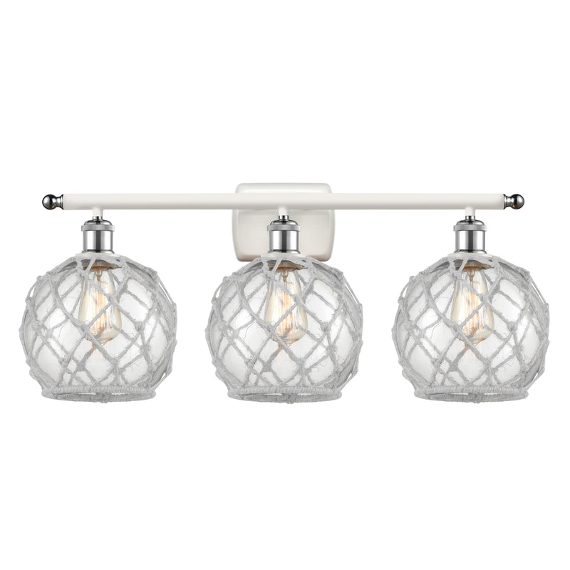 Farmhouse Rope Bath Vanity Light shown in the White and Polished Chrome finish with a Clear Glass with White Rope shade