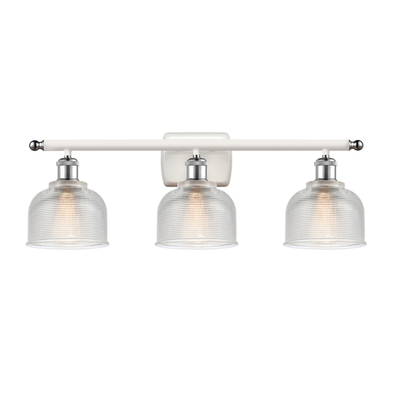 Dayton Bath Vanity Light shown in the White and Polished Chrome finish with a Clear shade