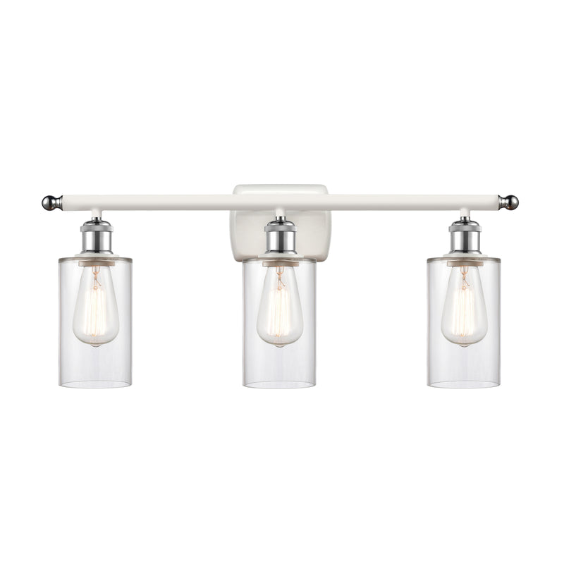 Clymer Bath Vanity Light shown in the White and Polished Chrome finish with a Clear shade