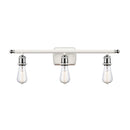 Bare Bulb Bath Vanity Light shown in the White and Polished Chrome finish